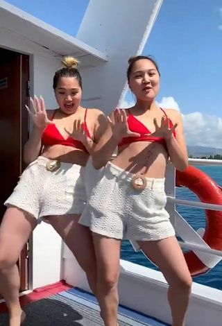 5. Luscious Tomiris & Nargiz Kanatova in Red Bikini Top on a Boat