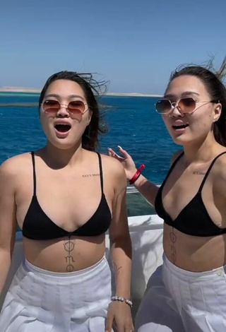 4. Cute Tomiris & Nargiz Kanatova in Black Bikini Top on a Boat