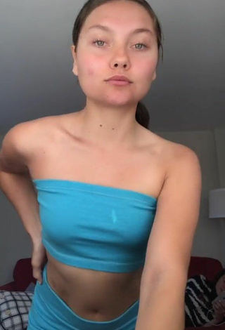 Sultry Katy Hedges in Blue Tube Top