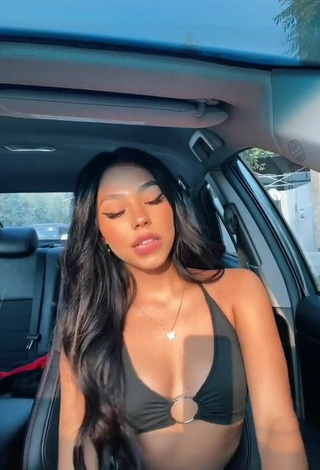 Sweetie Destiny Salazar Shows Cleavage in Black Bikini Top in a Car