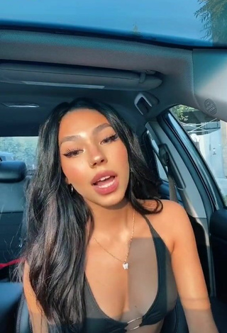 2. Sweetie Destiny Salazar Shows Cleavage in Black Bikini Top in a Car