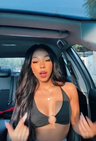 3. Sweetie Destiny Salazar Shows Cleavage in Black Bikini Top in a Car