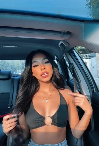 4. Sweetie Destiny Salazar Shows Cleavage in Black Bikini Top in a Car