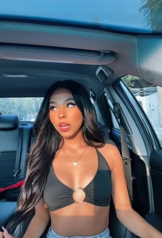 5. Sweetie Destiny Salazar Shows Cleavage in Black Bikini Top in a Car