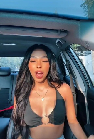 6. Sweetie Destiny Salazar Shows Cleavage in Black Bikini Top in a Car