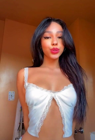 3. Breathtaking Destiny Salazar Shows Cleavage in White Crop Top