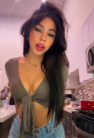 6. Seductive Destiny Salazar Shows Cleavage in Grey Crop Top