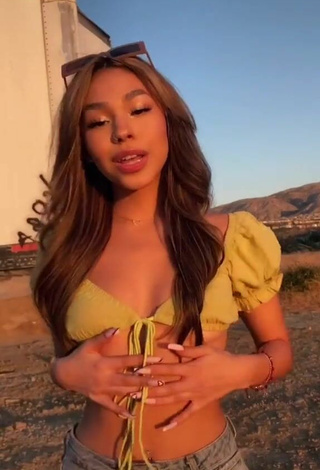 4. Adorable Destiny Salazar Shows Cleavage in Seductive Green Crop Top