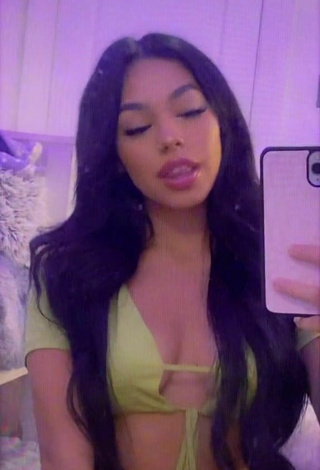 Sultry Destiny Salazar Shows Cleavage in Green Crop Top