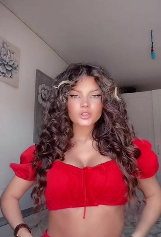 Really Cute Grisela Shows Cleavage in Red Crop Top