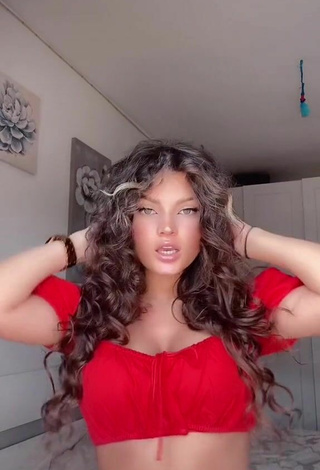 4. Really Cute Grisela Shows Cleavage in Red Crop Top