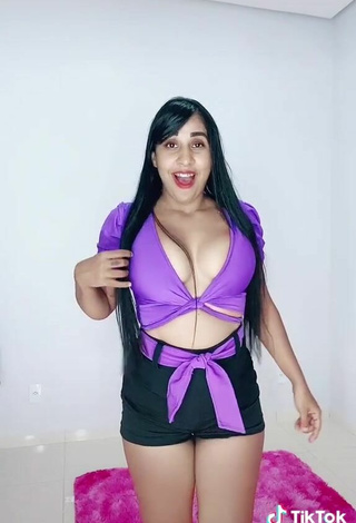 5. Sultry Karollyny Campos Shows Cleavage in Violet Crop Top and Bouncing Boobs