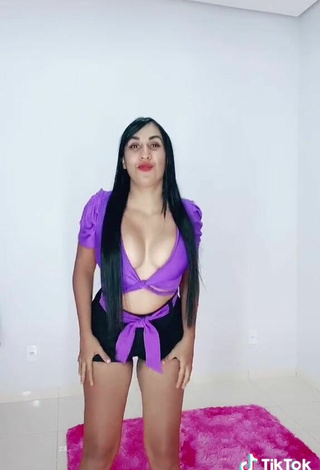 6. Sultry Karollyny Campos Shows Cleavage in Violet Crop Top and Bouncing Boobs