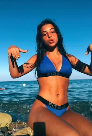 2. Titillating Sofia Chawki Shows Cleavage in Blue Bikini at the Beach