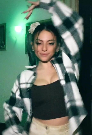 6. Cute Valentiina Shows Cleavage in Black Crop Top and Bouncing Boobs