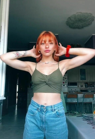 Sweetie Valentiina in Olive Crop Top and Bouncing Boobs