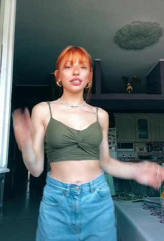 2. Sweetie Valentiina in Olive Crop Top and Bouncing Boobs