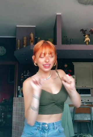 3. Sweetie Valentiina in Olive Crop Top and Bouncing Boobs