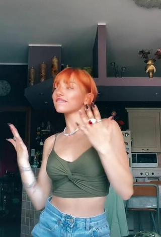 4. Sweetie Valentiina in Olive Crop Top and Bouncing Boobs