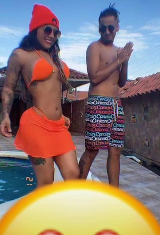 2. Titillating Anyuri Lozano Shows Cleavage in Electric Orange Bikini Top at the Pool (Underboob)