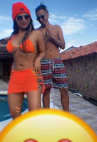 3. Titillating Anyuri Lozano Shows Cleavage in Electric Orange Bikini Top at the Pool (Underboob)