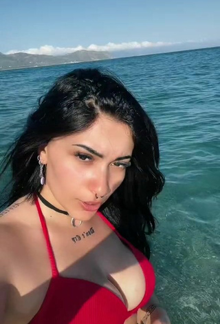 2. Sultry Gaia Macula Shows Cleavage in Red Bikini Top in the Sea