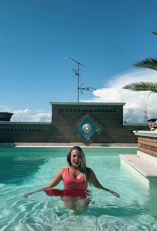 2. Luscious lalequita in Red Dress at the Pool