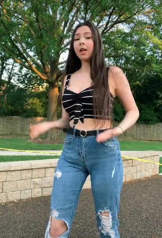 2. Sexy Layla Leischner Shows Cleavage in Striped Crop Top in a Street and Bouncing Breasts