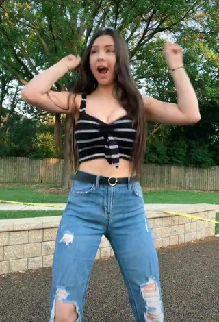 4. Sexy Layla Leischner Shows Cleavage in Striped Crop Top in a Street and Bouncing Breasts