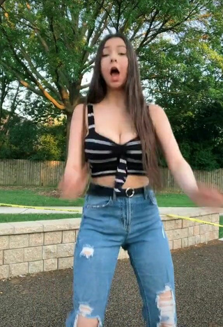 6. Sexy Layla Leischner Shows Cleavage in Striped Crop Top in a Street and Bouncing Breasts