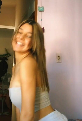 6. Sultry Luciana Shows Cleavage in Beige Tube Top and Bouncing Boobs