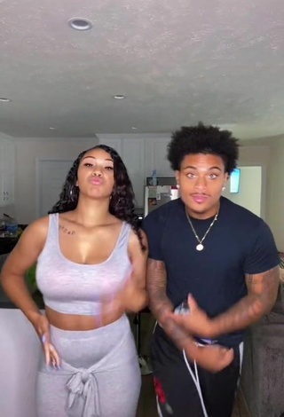 Titillating Makayla Marley in Grey Crop Top and Bouncing Boobs