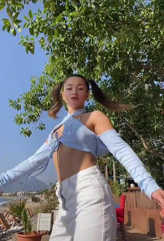 Titillating Mari M in Blue Crop Top in a Street