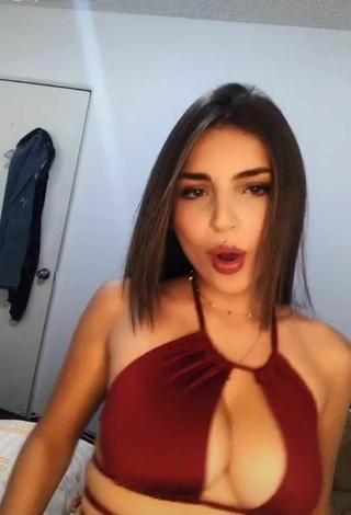 2. Erotic Pau Shows Cleavage in Red Crop Top