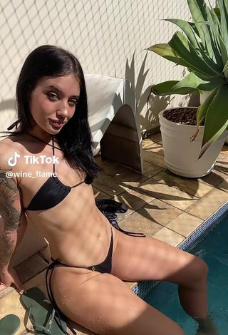 2. Luscious wine_flame Shows Cleavage in Black Bikini while Leg Spread (Side Boob)