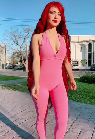 2. Sexy Bella Dueñas Shows Cleavage in Pink Overall in a Street