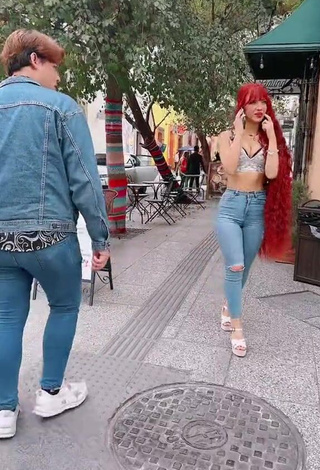 Beautiful Bella Dueñas Shows Cleavage in Sexy Crop Top in a Street