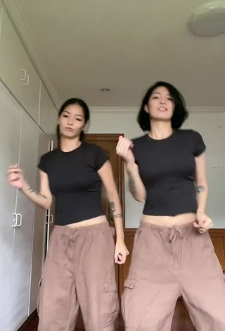 6. Cute Karina & Kamila in Black Crop Top