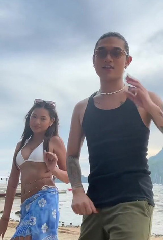 2. Sexy Eya Borja Shows Cleavage in White Bikini Top at the Beach