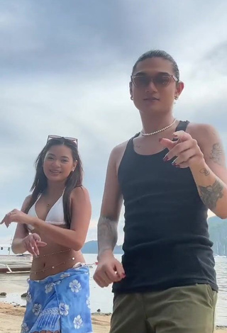 3. Sexy Eya Borja Shows Cleavage in White Bikini Top at the Beach