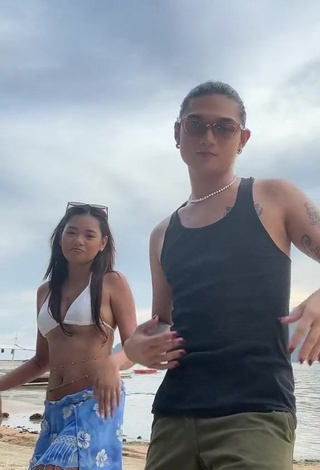 4. Sexy Eya Borja Shows Cleavage in White Bikini Top at the Beach