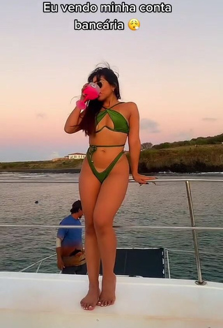 6. Really Cute Ingrid Ohara Shows Cleavage in Green Bikini (Side Boob)