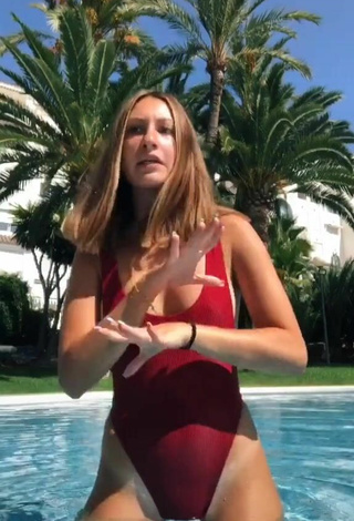 4. Sexy Laura Rodero in Red Swimsuit at the Pool