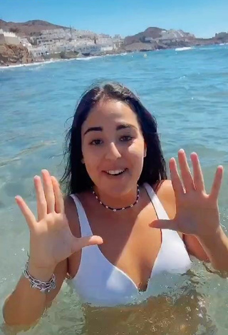 Sexy Laura López in White Bikini Top in the Sea