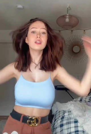 Beautiful Laura Sophie Shows Cleavage in Sexy Blue Crop Top