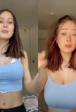 2. Hot Laura Sophie Shows Cleavage in Blue Crop Top