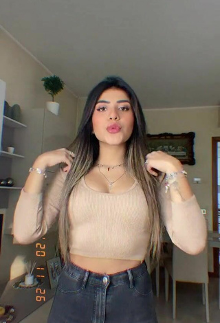 Titillating Melissa Tejada in Beige Crop Top