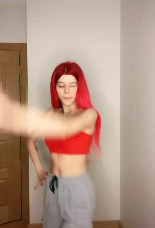 Beautiful Merve Yalçın in Sexy Red Crop Top