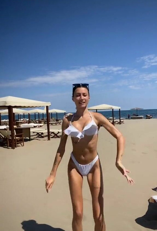 Alluring Martina Picardi in Erotic White Bikini at the Beach