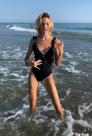 4. Hot Martina Picardi in Black Swimsuit at the Beach